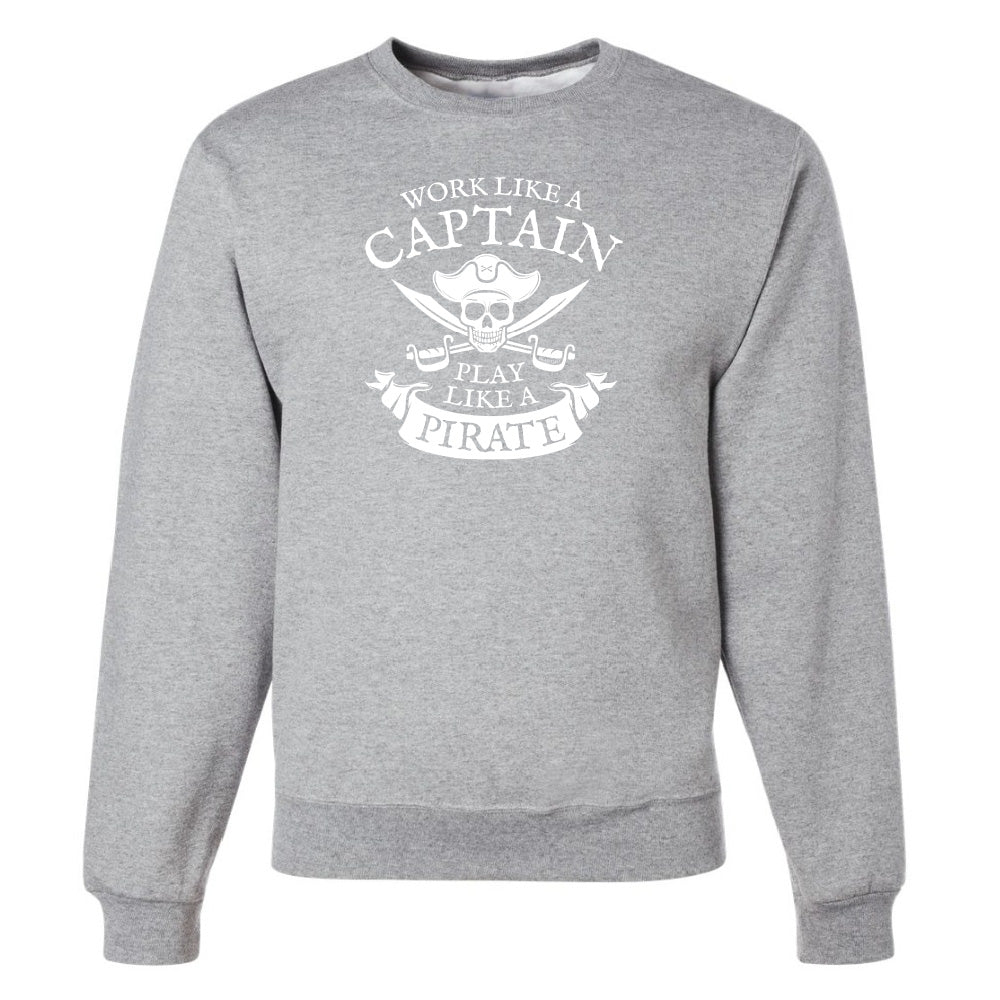 Gray sweatshirt with white graphic and text on a white background