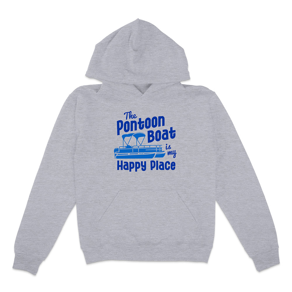Gray hoodie with blue text and graphic on a white background
