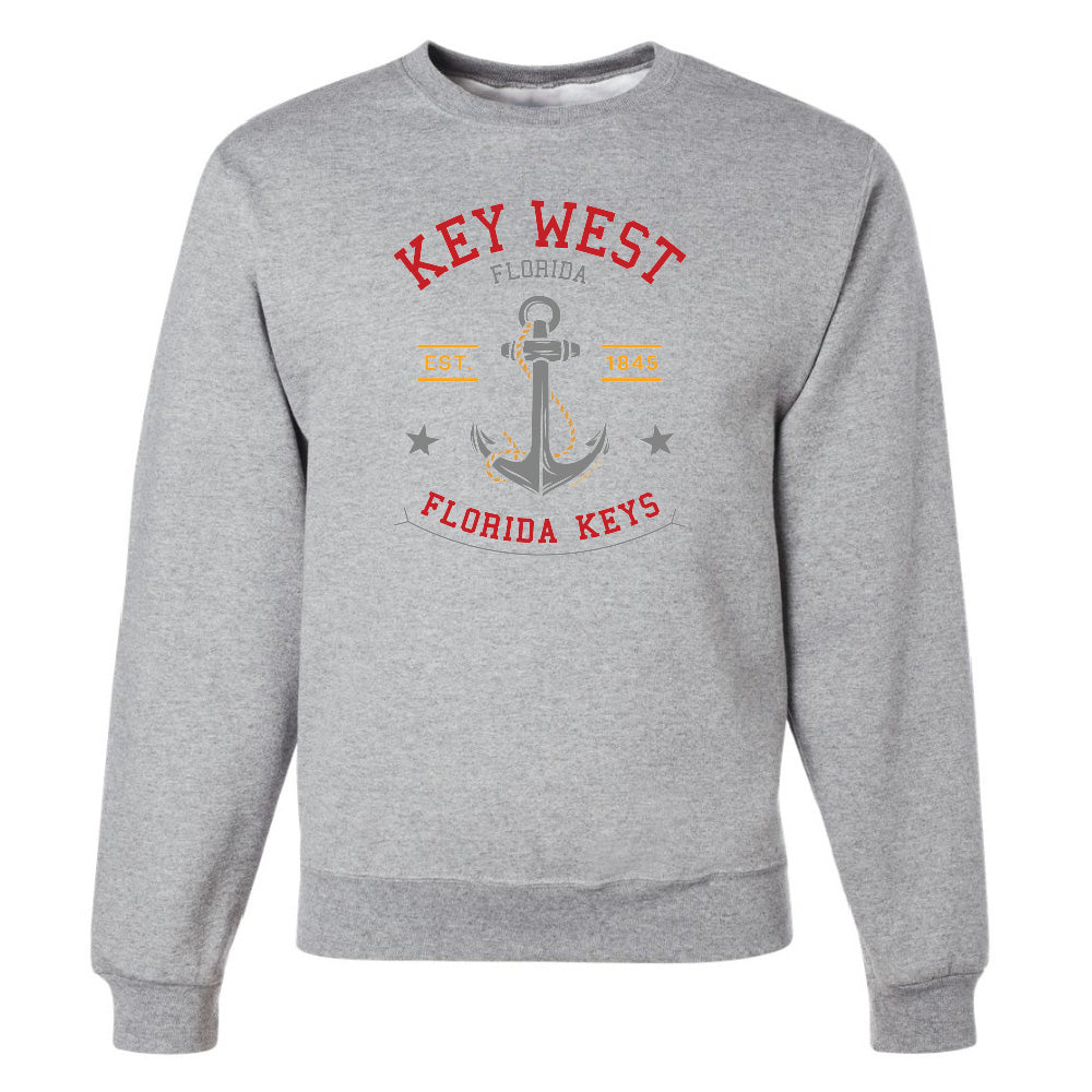 Gray sweatshirt with 'Key West, Florida' and anchor design on a white background
