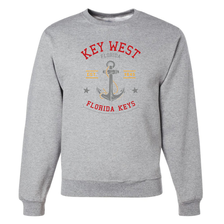 Gray sweatshirt with 'Key West, Florida' and anchor design on a white background