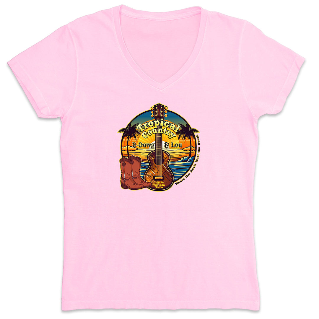 Women's B Dawg & Lou Tropical Country V-Neck T-Shirt Light Pink