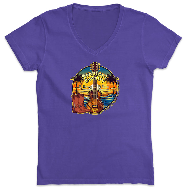 Women's B Dawg & Lou Tropical Country V-Neck T-Shirt Purple