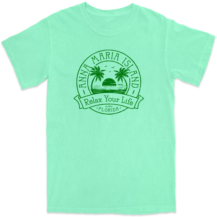 Anna Maria Island Relax Your Life Palm Tree T-Shirt Green