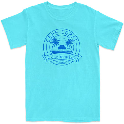 Cape Coral Relax Your Life Palm Tree T-Shirt Lagoon Blue