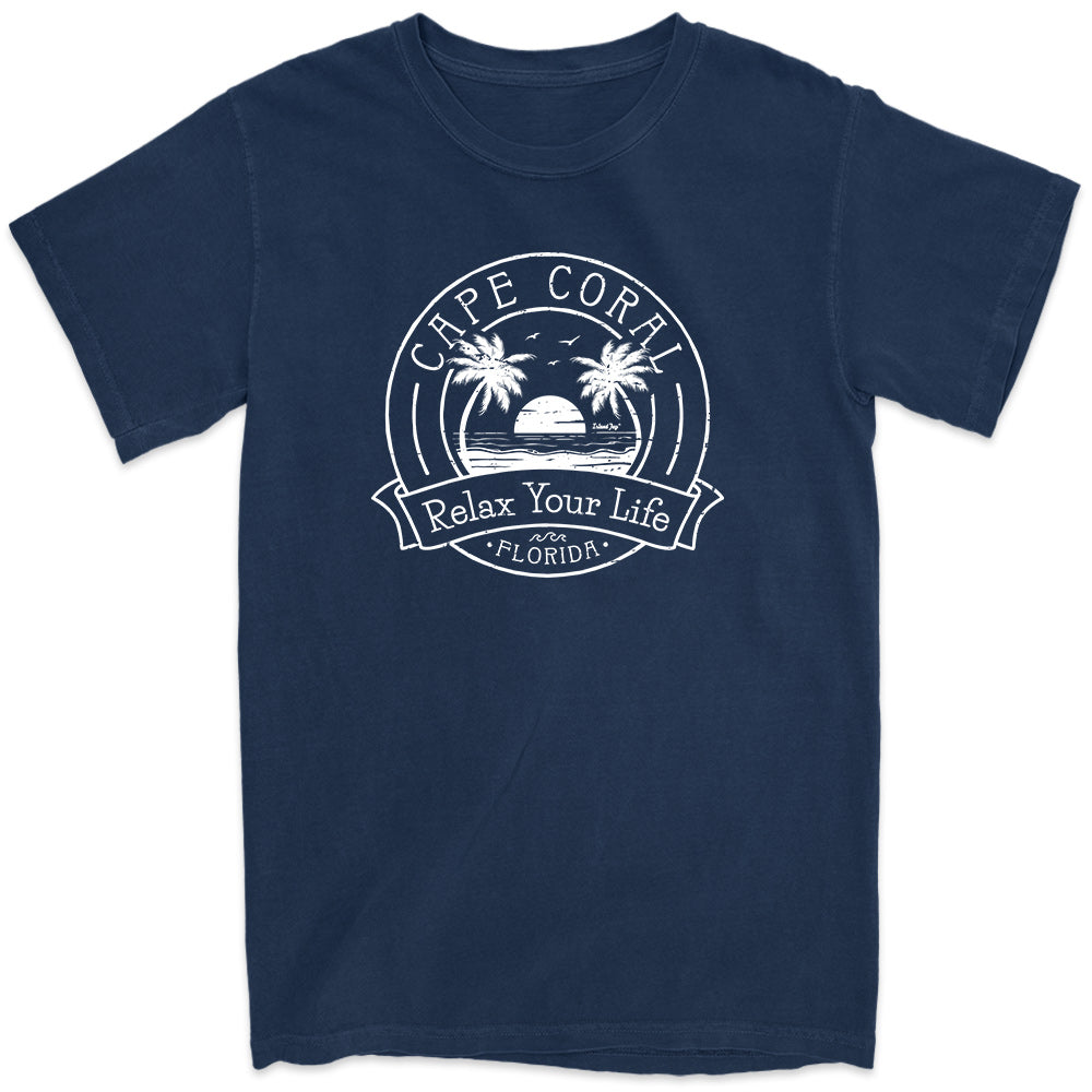 Cape Coral Relax Your Life Palm Tree T-Shirt Navy