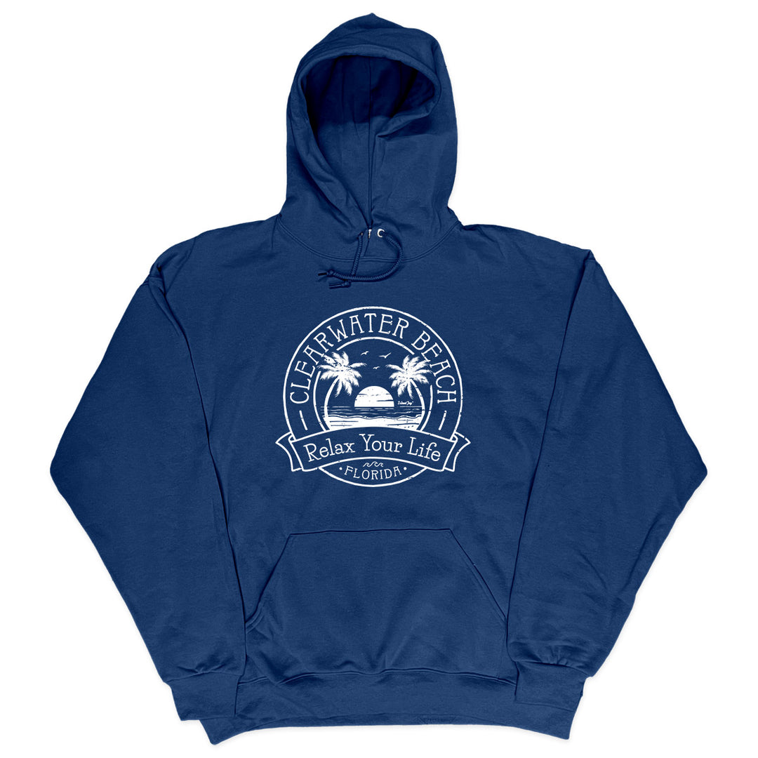 Clearwater Beach Relax Your Life Palm Tree Soft Style Pullover Hoodie navy