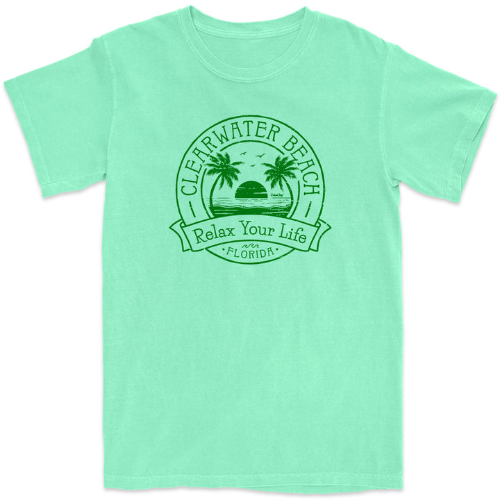 Clearwater Beach Relax Your Life Palm Tree T-Shirt Reef Green