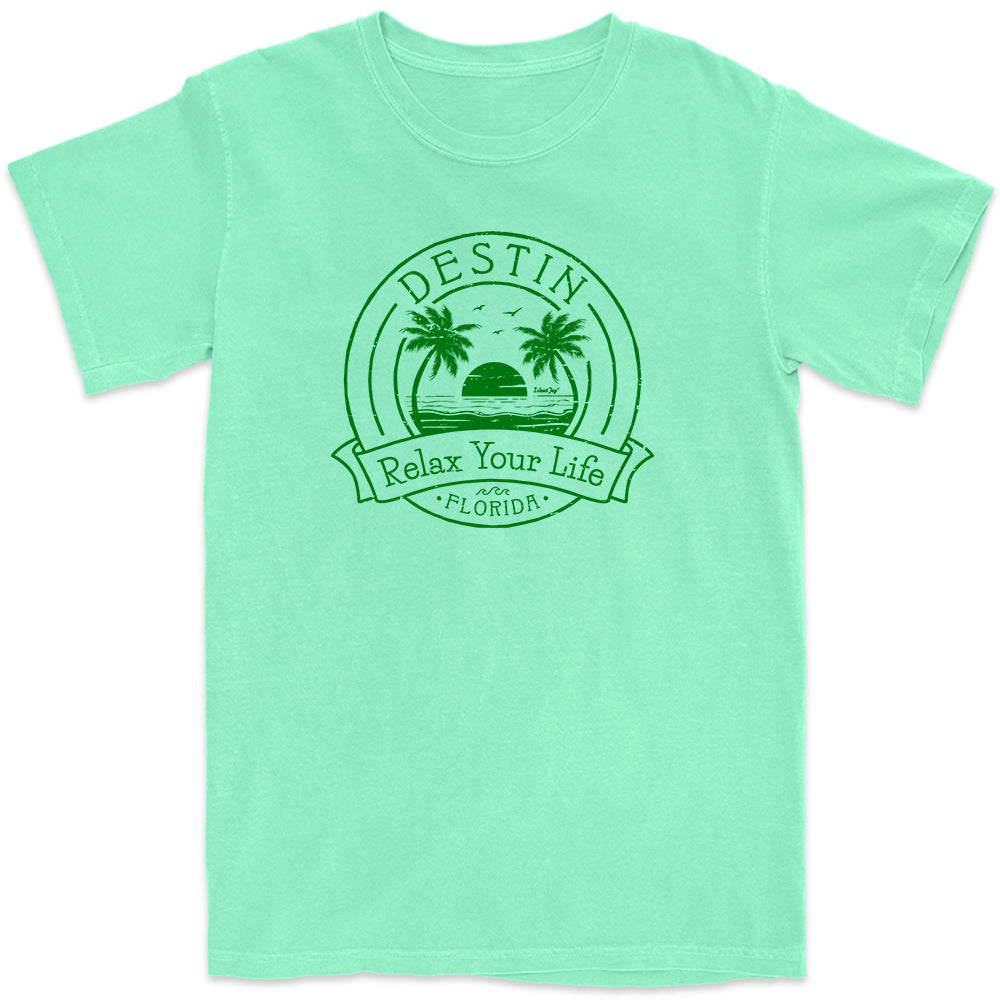 Destin Relax Your Life Palm Tree T-Shirt Island Reef Green