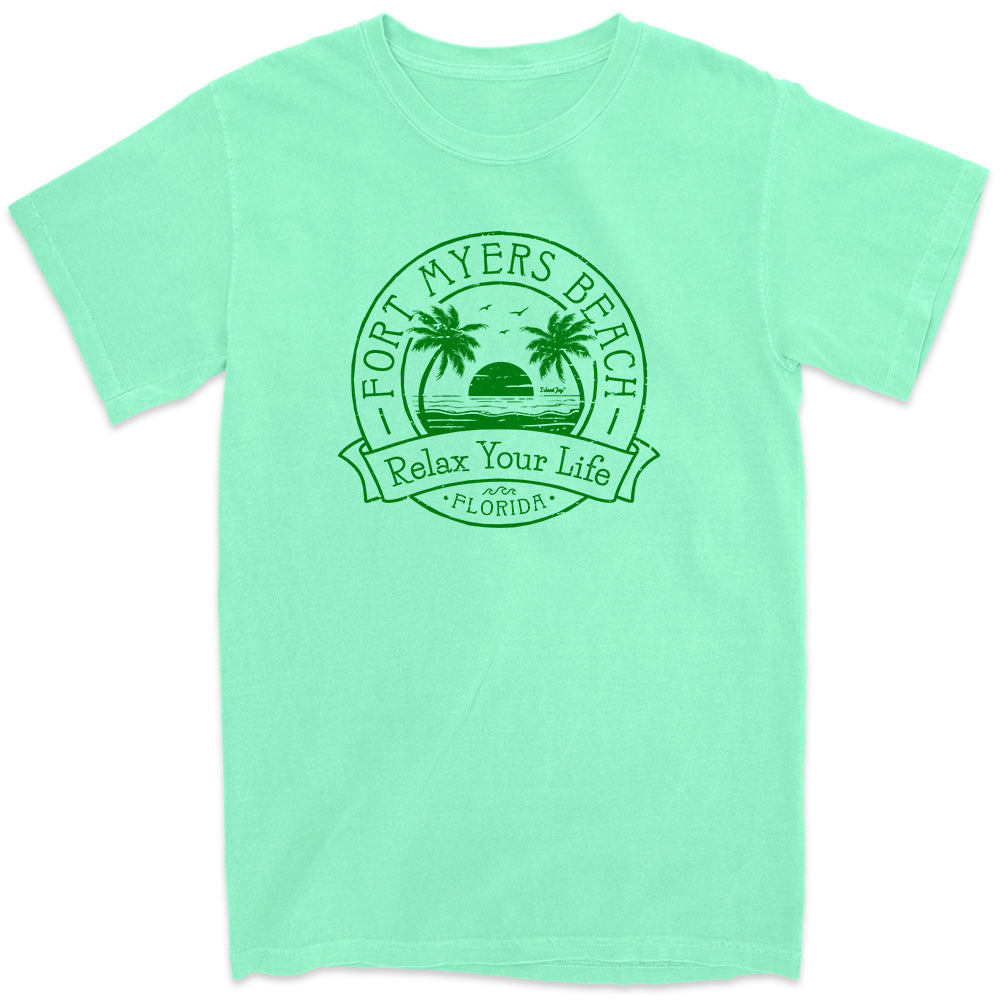 Fort Myers Beach Relax Your Life Palm Tree T-Shirt Island Reef Green
