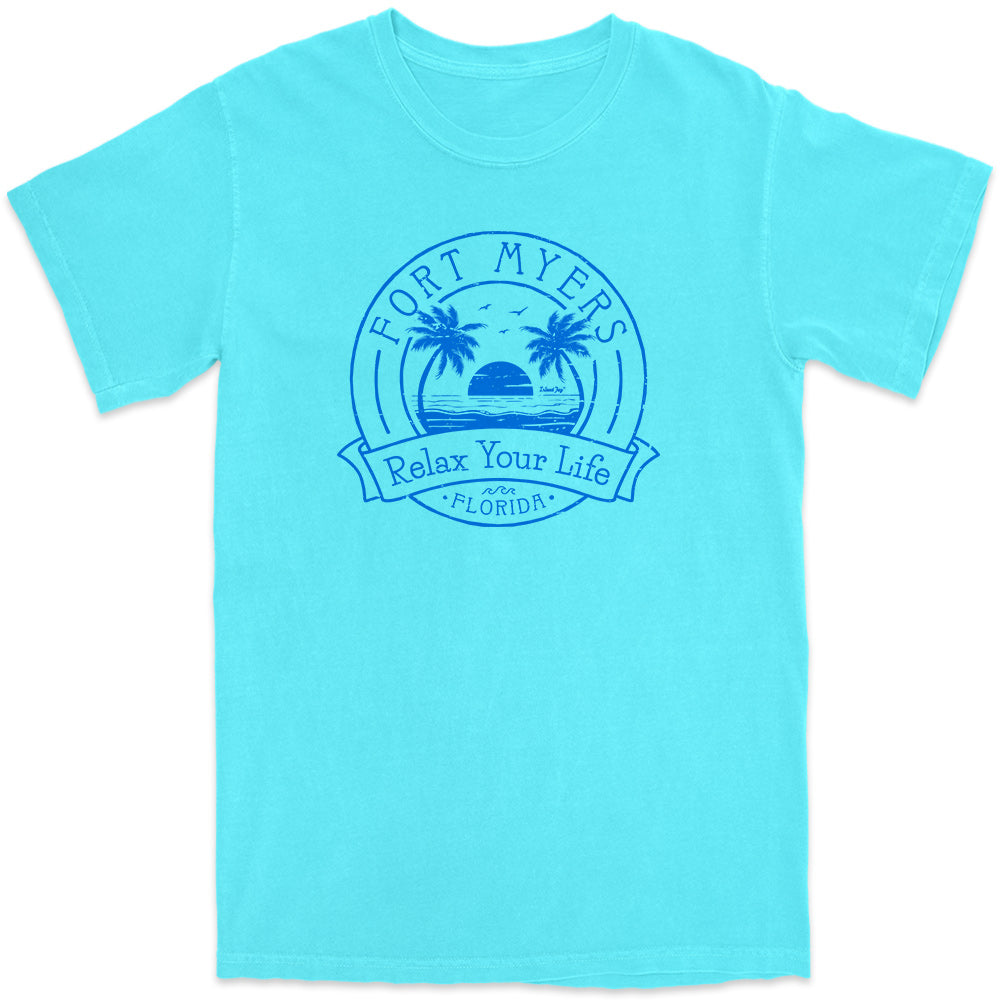 Fort Myers Relax Your Life Palm Tree T-Shirt Lagoon Blue