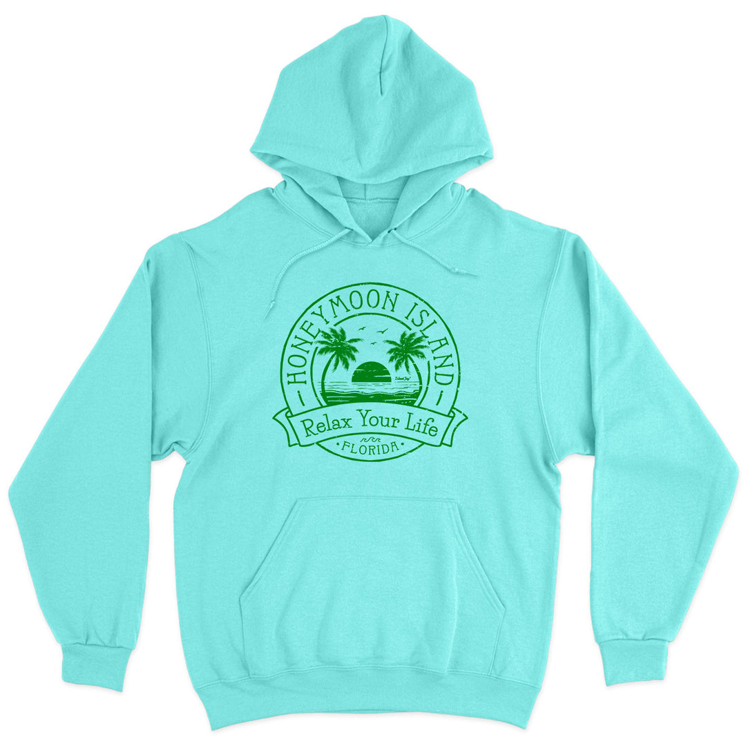 Honeymoon Island Relax Your Life Palm Tree Soft Style Pullover Hoodie Cool Mint
