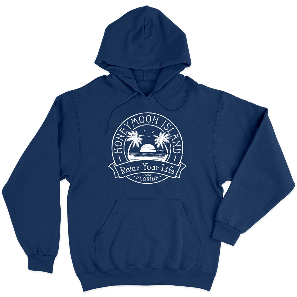 Honeymoon Island Relax Your Life Palm Tree Soft Style Pullover Hoodie Navy