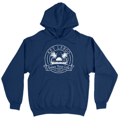 Key West Relax Your Life Palm Tree Soft Style Pullover Hoodie navy