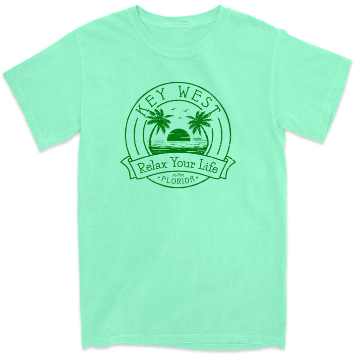 Key West Relax Your Life Palm Tree T-Shirt Green