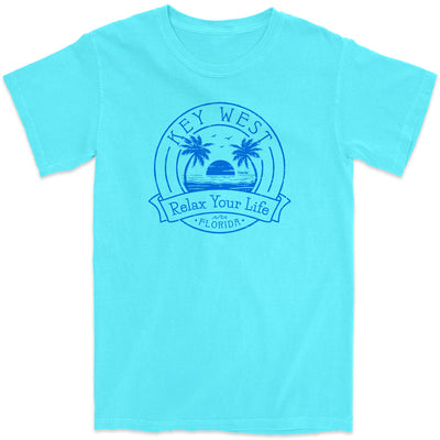 Key West Relax Your Life Palm Tree T-Shirt Blue