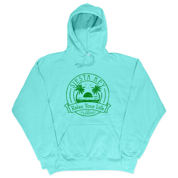 Siesta Key Relax Your Life Palm Tree Soft Style Pullover Hoodie Cool Mint