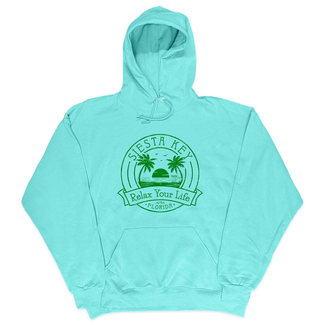 Pensacola Relax Your Life Palm Tree Soft Style Pullover Hoodie Cool Mint