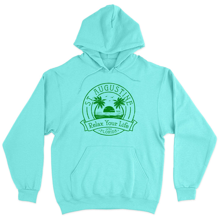 St. Augustine Relax Your Life Palm Tree Soft Style Pullover Hoodie Cool Mint