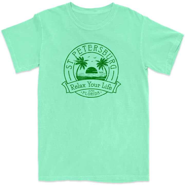 St. Petersburg Relax Your Life Palm Tree T-Shirt Island Reef Green