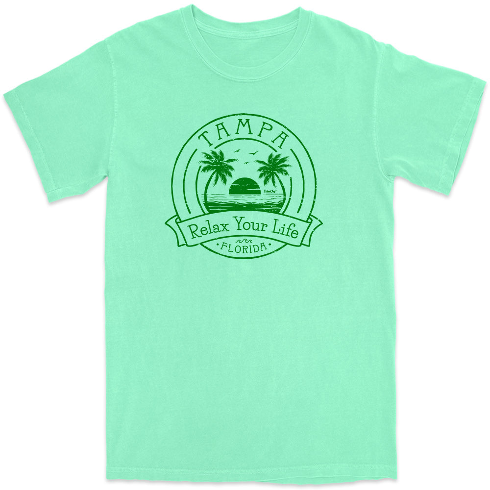 Tampa Relax Your Life Palm Tree T-Shirt Island Reef Green