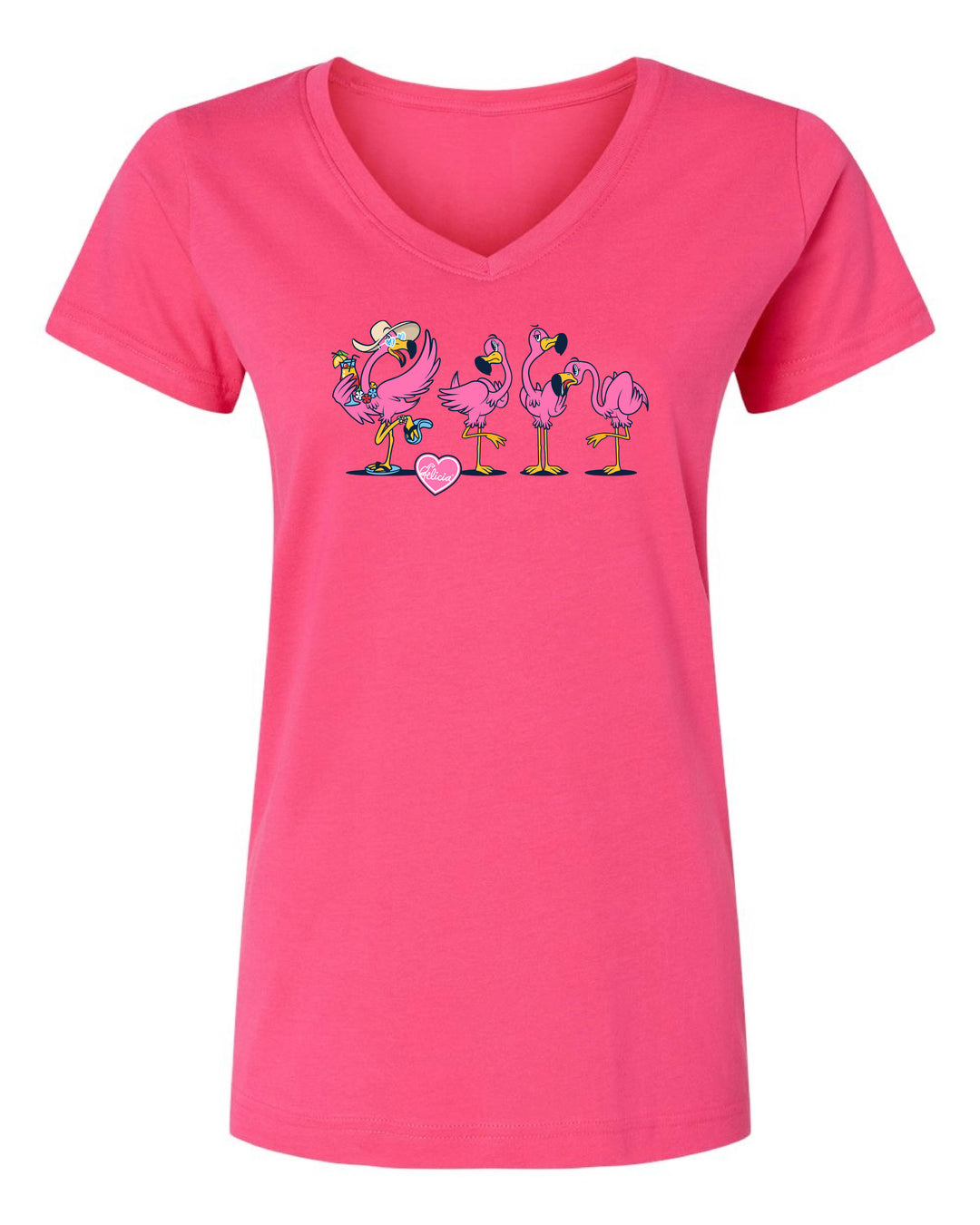 t-shirt with Felicia the flamingo logo