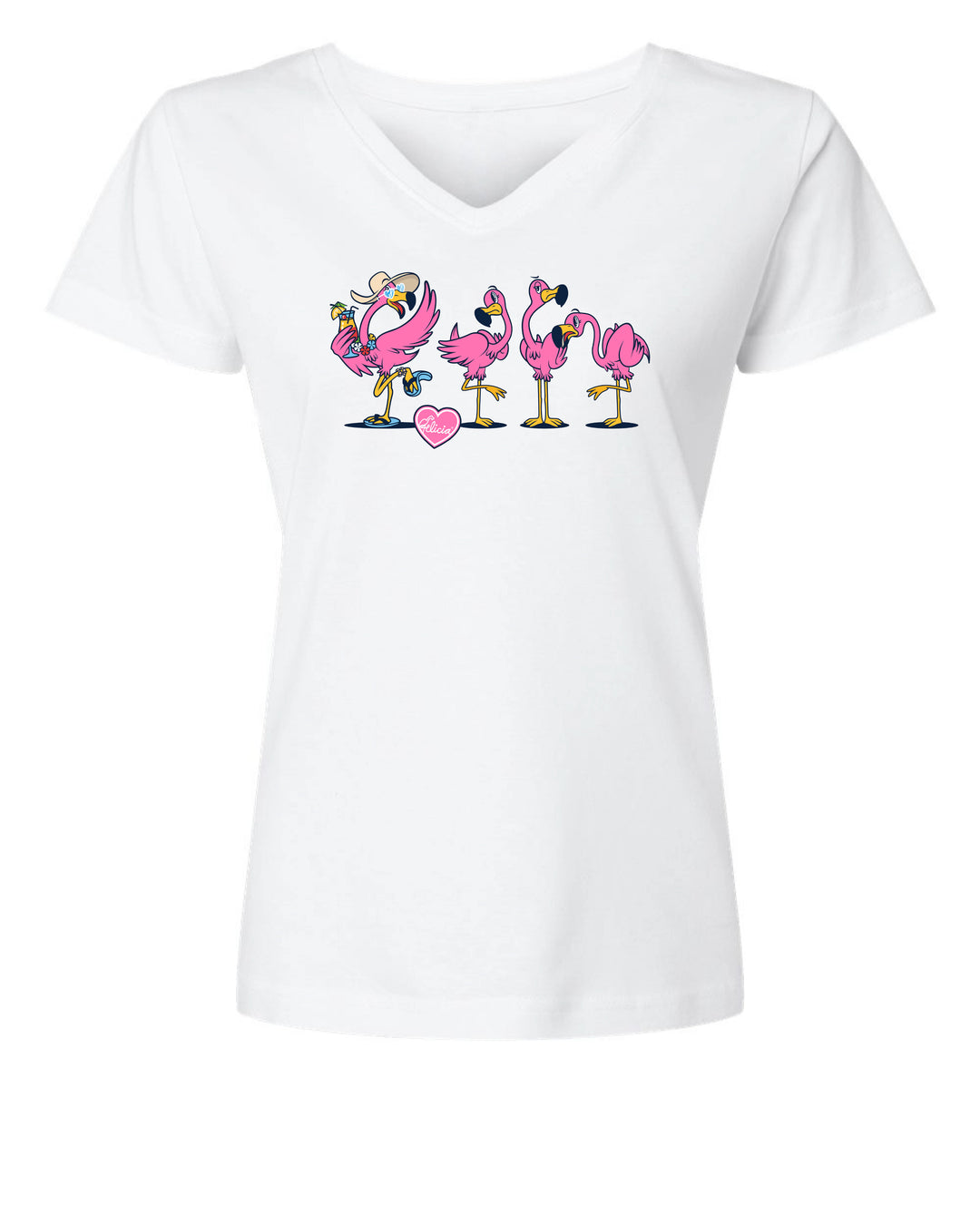 t-shirt with Felicia the flamingo logo