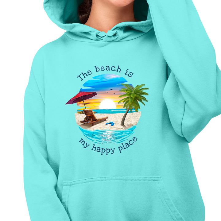 The Beach Is My Happy Place Tropical Getaway Soft Style Pullover Hoodie Cool Mint