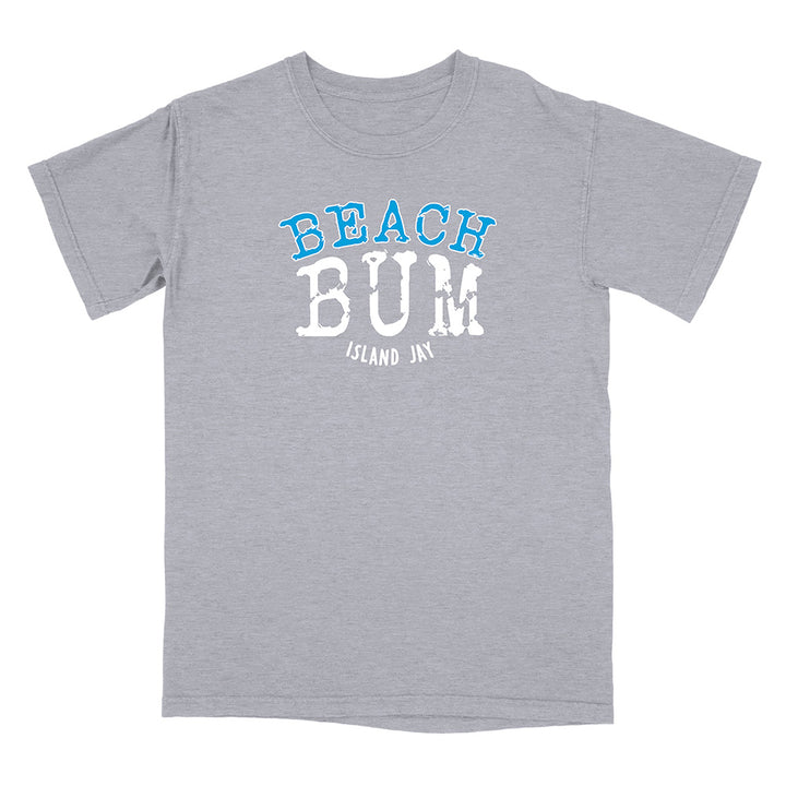 Gray t-shirt with 'Beach Bum' text on a white background