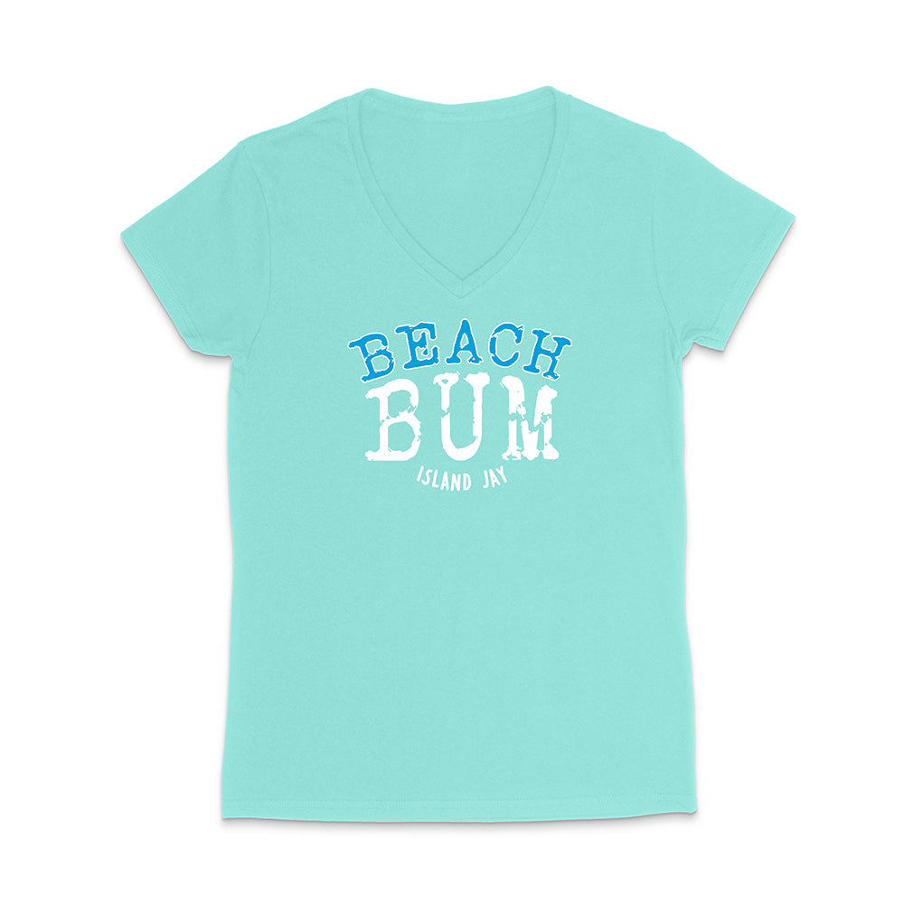 Light blue t-shirt with 'Beach Bum' text on a white background