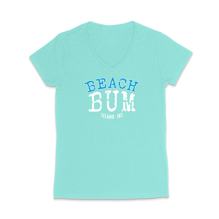 Light blue t-shirt with 'Beach Bum' text on a white background