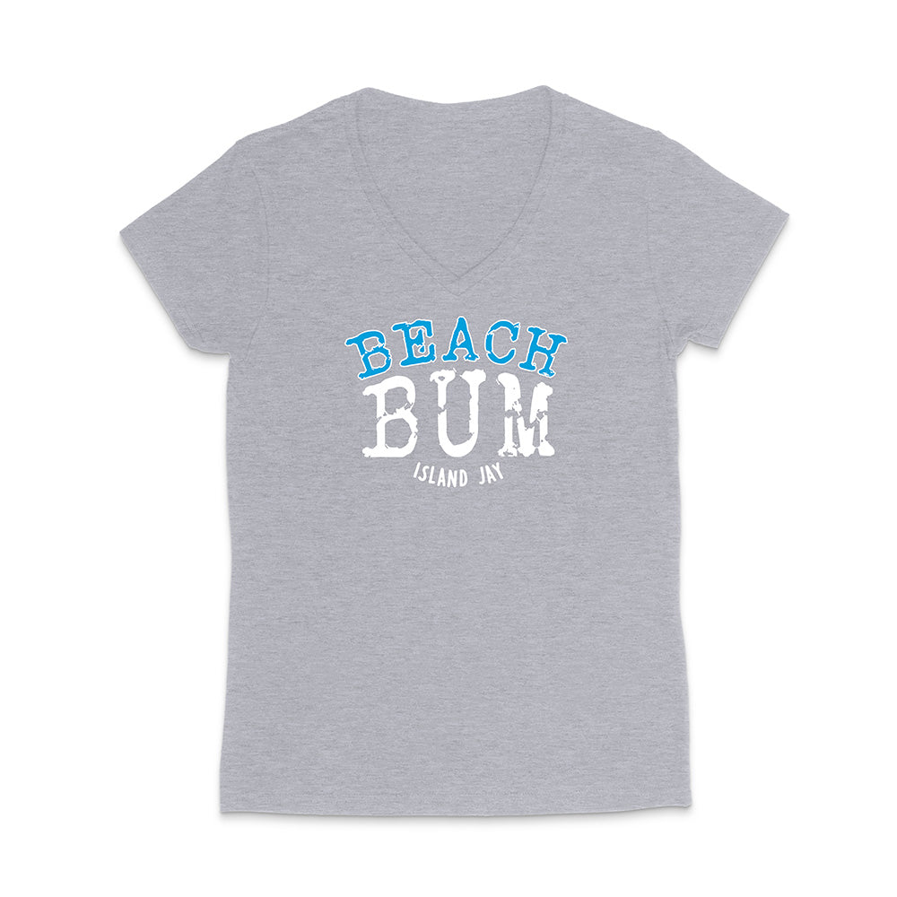 Gray t-shirt with 'Beach Bum' text on a white background