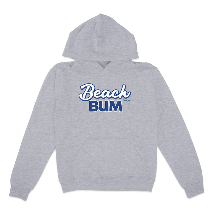Gray hoodie with 'Beach Bum' text on a white background