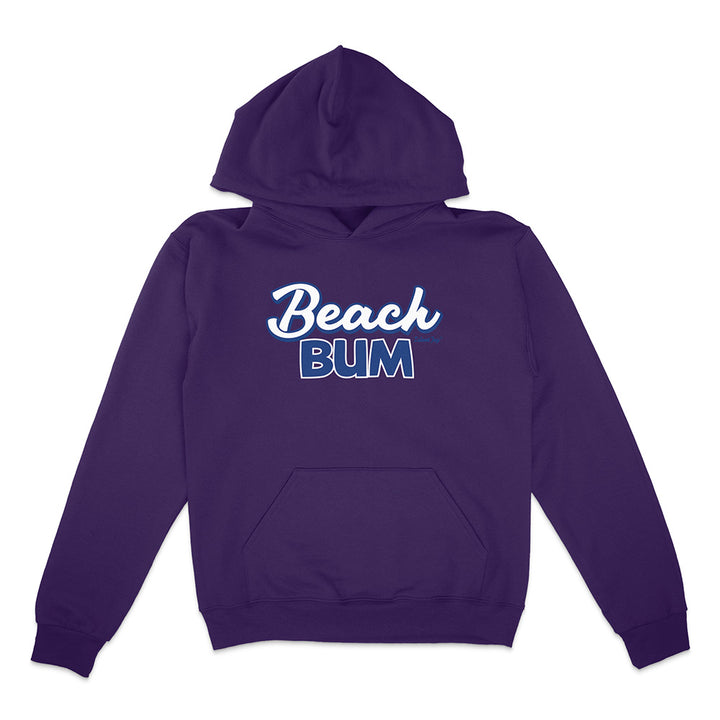 Purple hoodie with 'Beach Bum' text on a white background