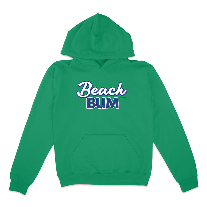 Green hoodie with 'Beach Bum' text on a white background