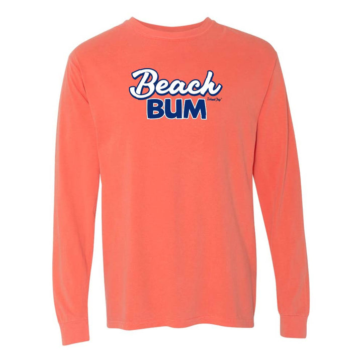 Light orange/red long-sleeve with 'Beach Bum' graphic text.