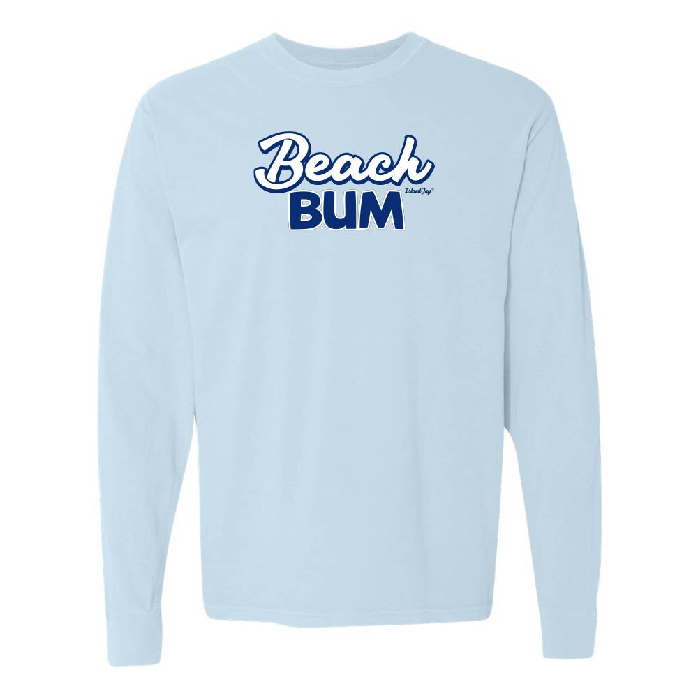 Light blue long-sleeve with 'Beach Bum' graphic text.
