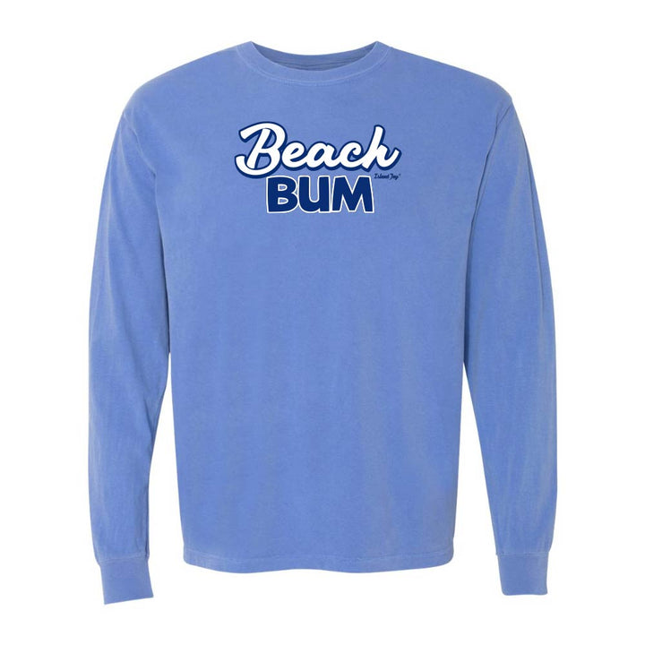 Blue long-sleeve with 'Beach Bum' graphic text.