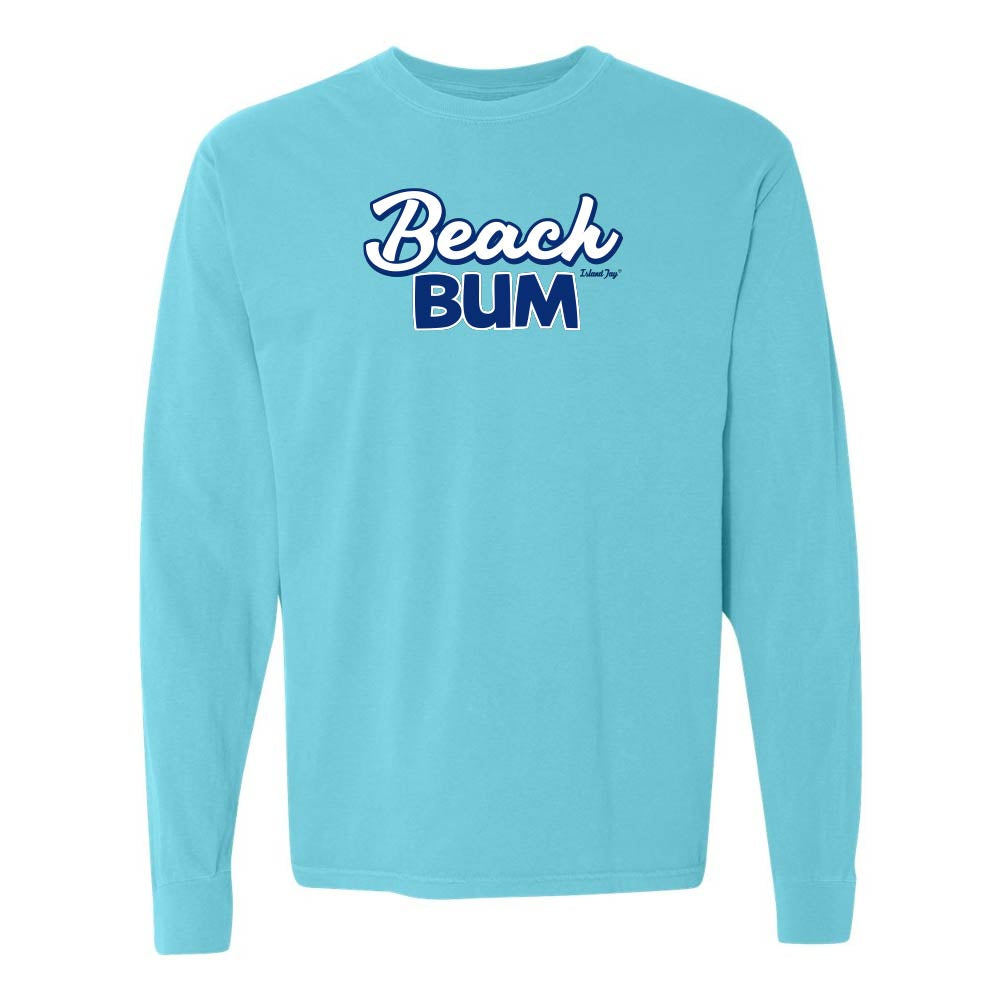 Blue long-sleeve with 'Beach Bum' graphic text.
