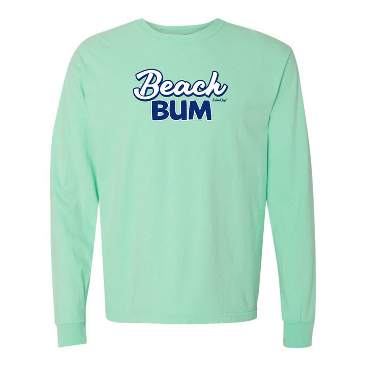 Mint green long-sleeve with 'Beach Bum' graphic text.