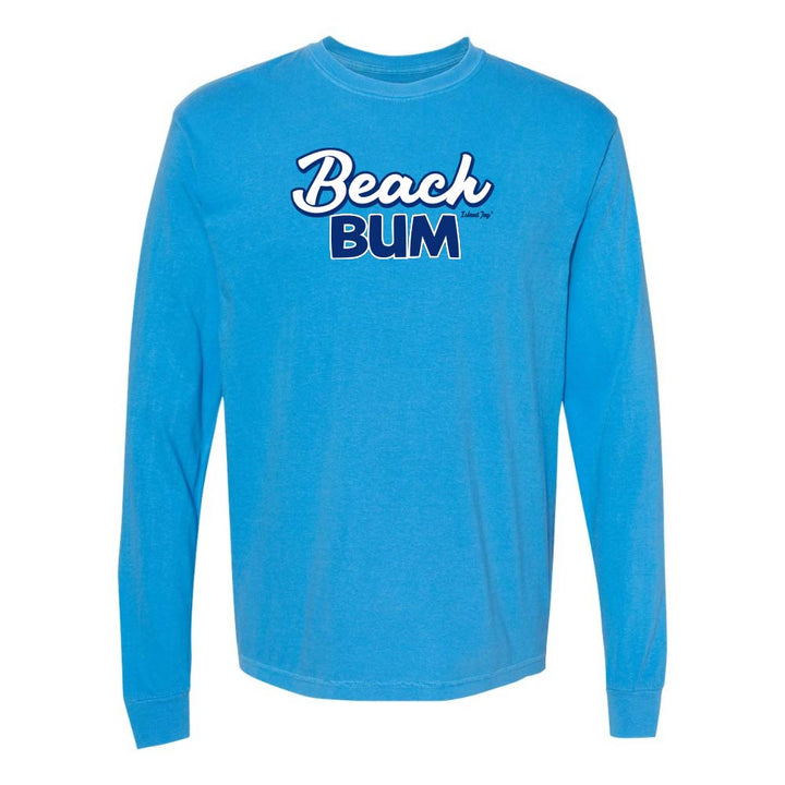 Blue long-sleeve with 'Beach Bum' graphic text.