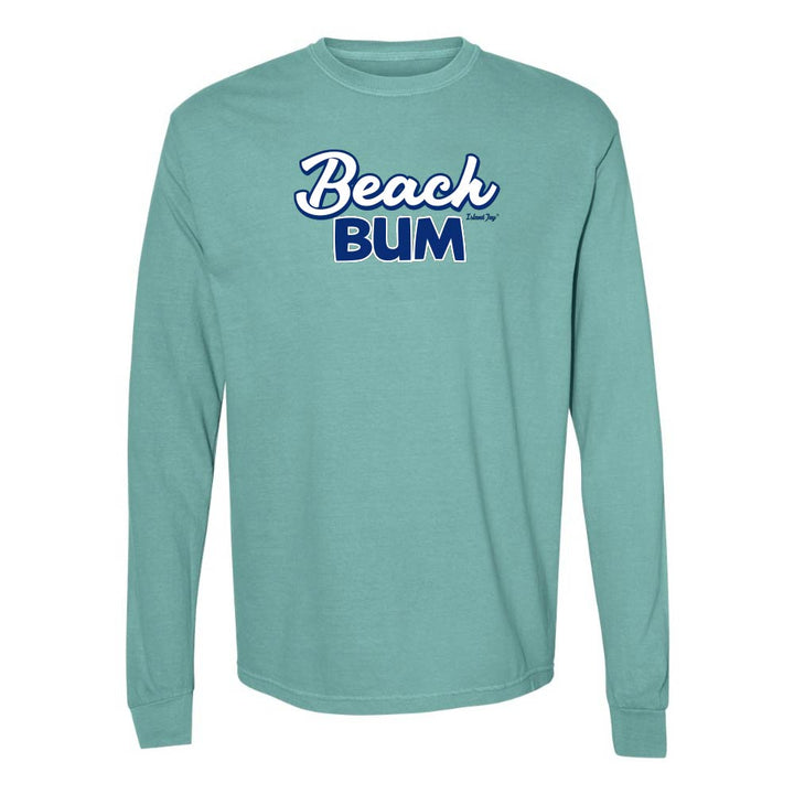 Teal long-sleeve with 'Beach Bum' graphic text.