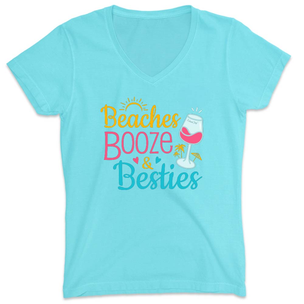 Women's Beaches Booze & Besties V-Neck T-Shirt