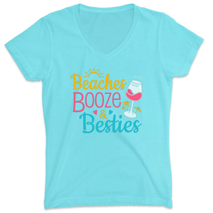 Women's Beaches Booze & Besties V-Neck T-Shirt