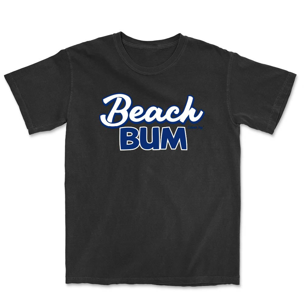 Black T-shirt the the phrase "Beach Bum" on the front