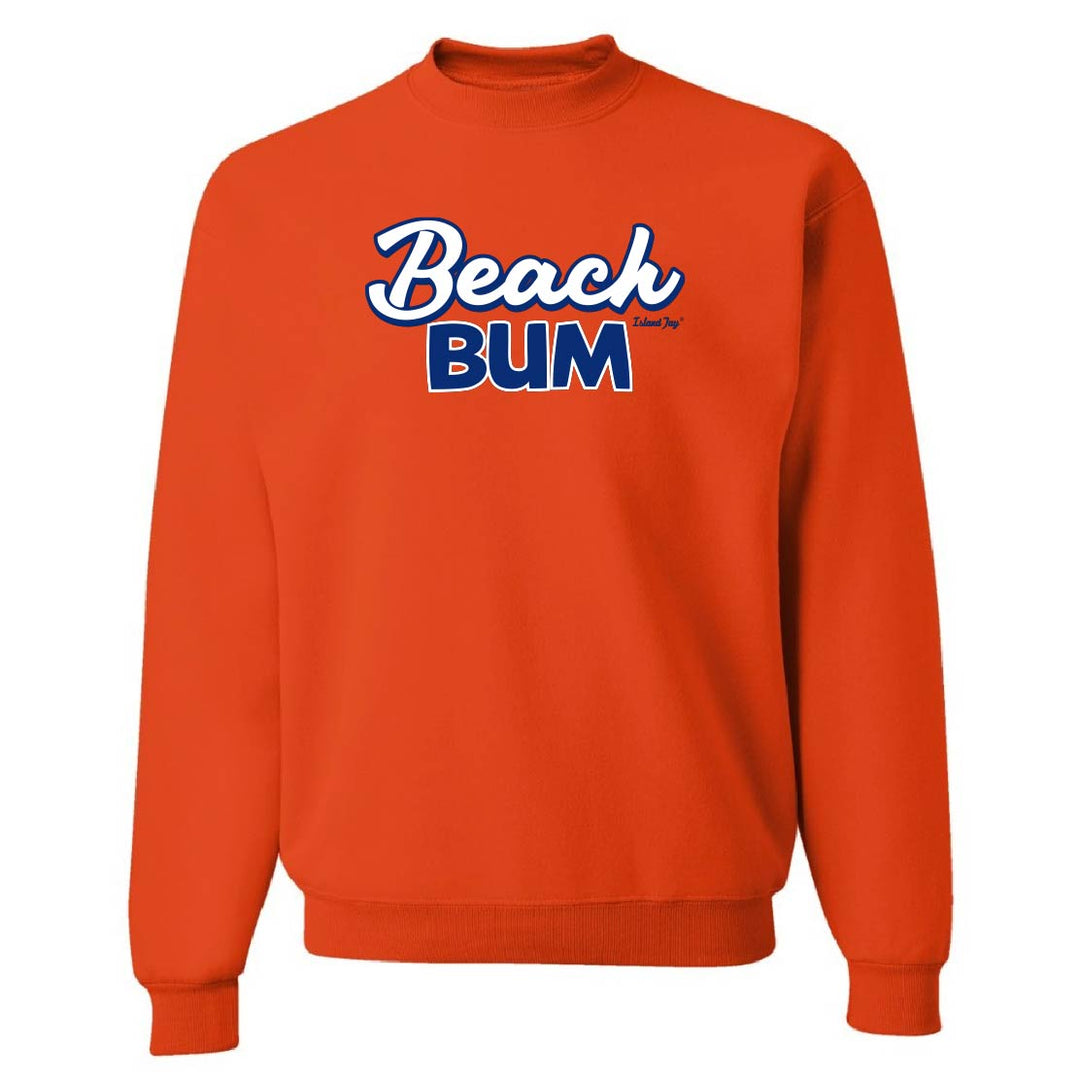Orange sweatshirt with 'Beach Bum' text on a white background