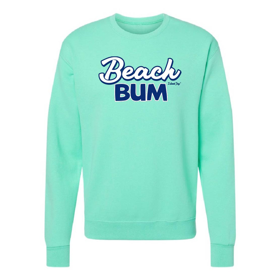 Mint green sweatshirt with 'Beach Bum' text on a white background