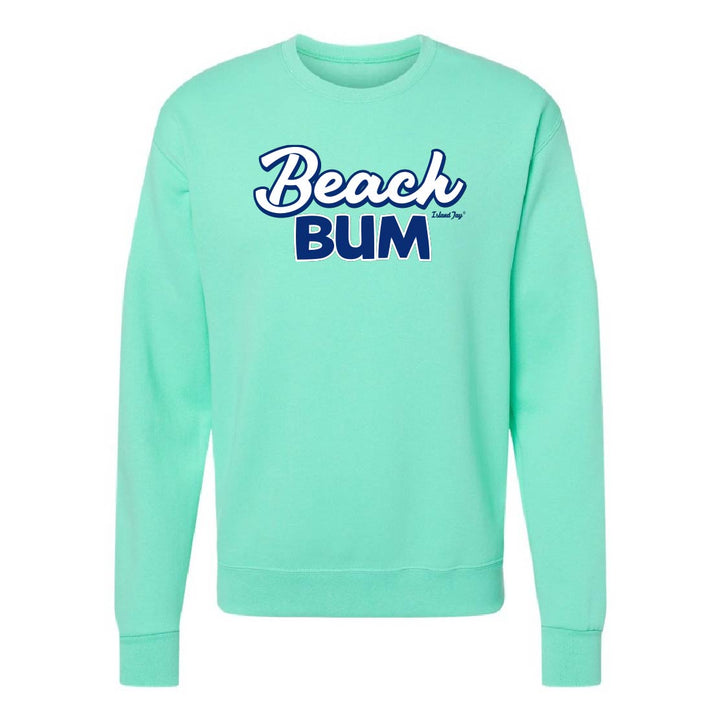 Mint green sweatshirt with 'Beach Bum' text on a white background