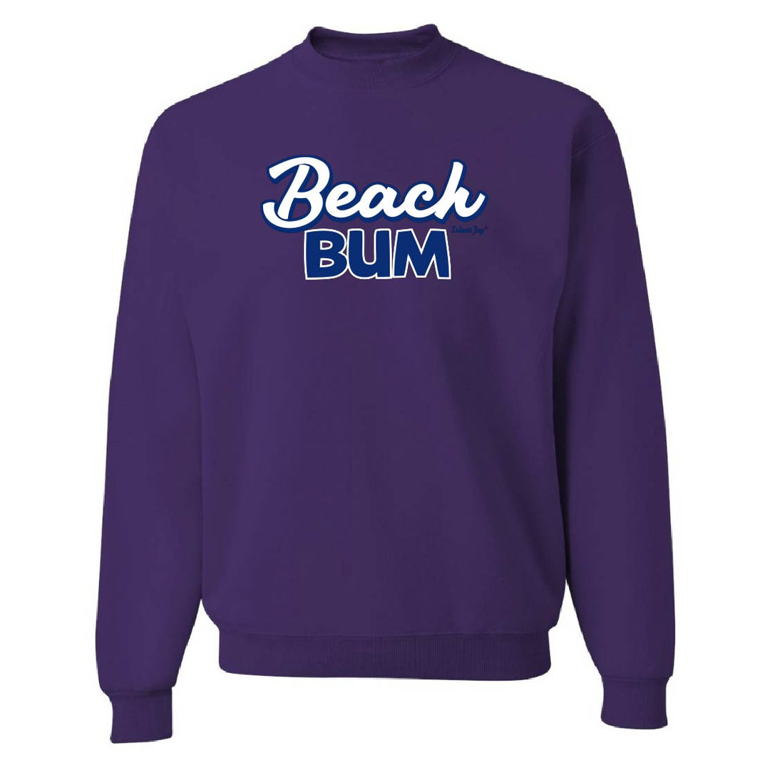 Purple sweatshirt with 'Beach Bum' text on a white background