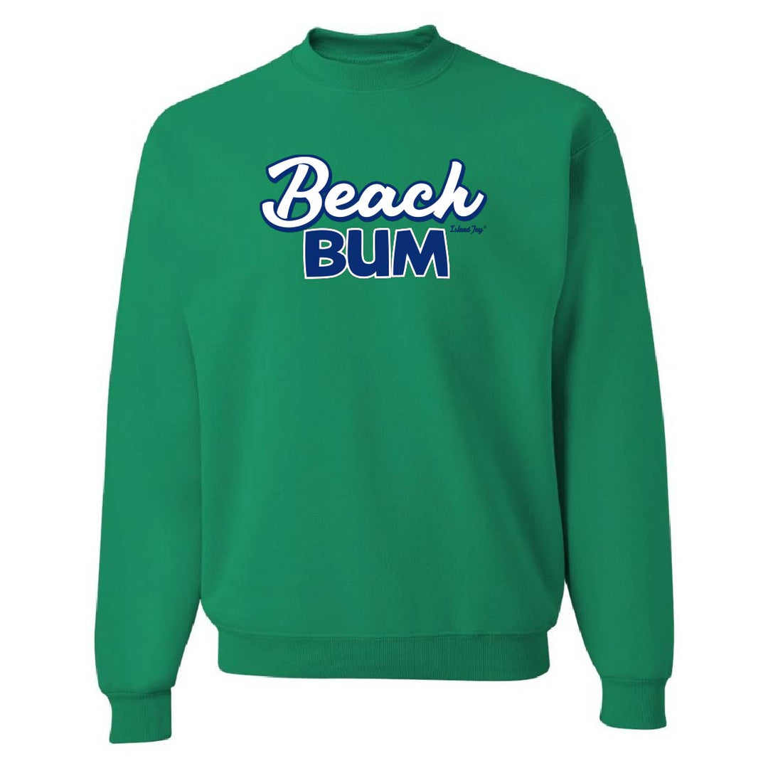 Green sweatshirt with 'Beach Bum' text on a white background