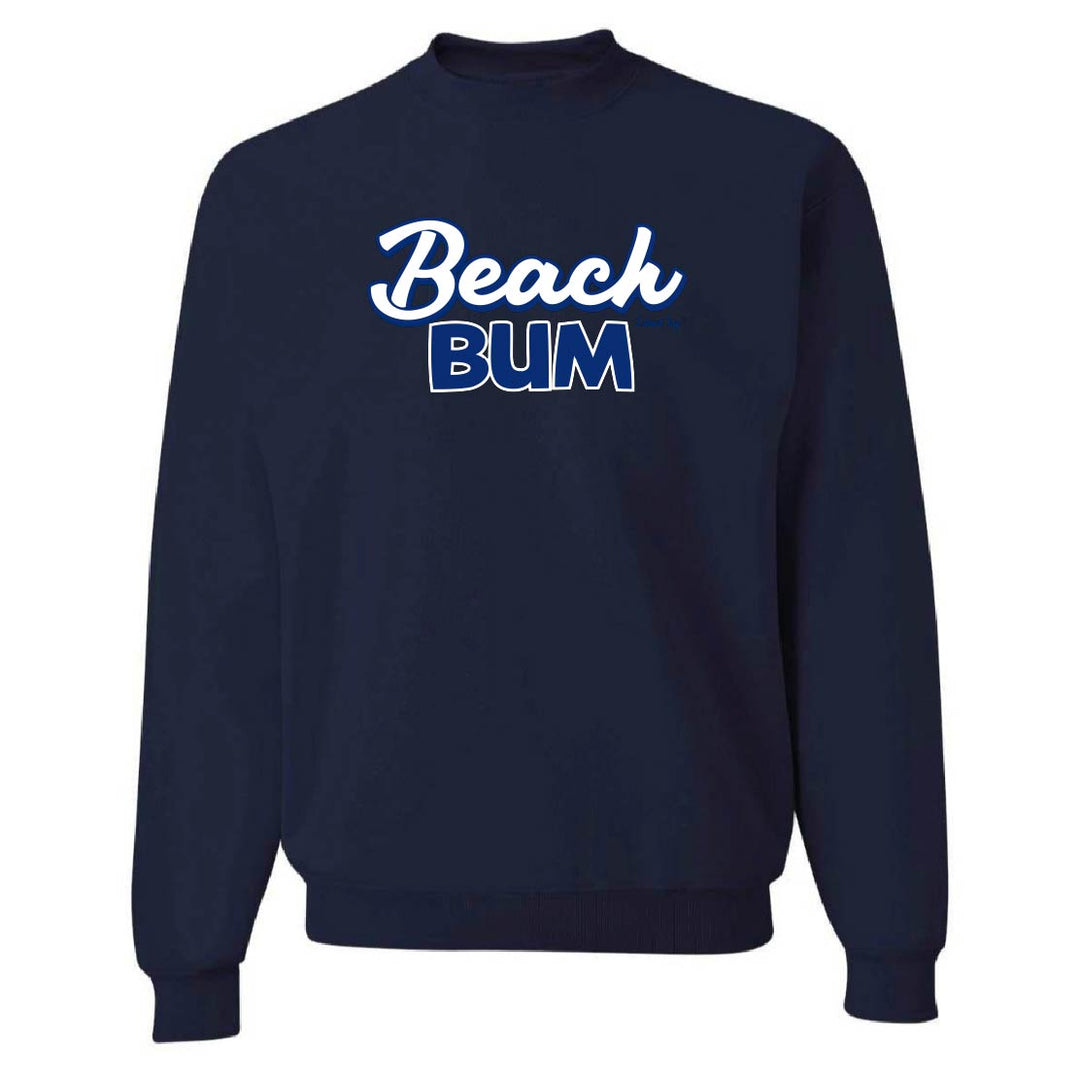 Navy blue sweatshirt with 'Beach Bum' text on a white background